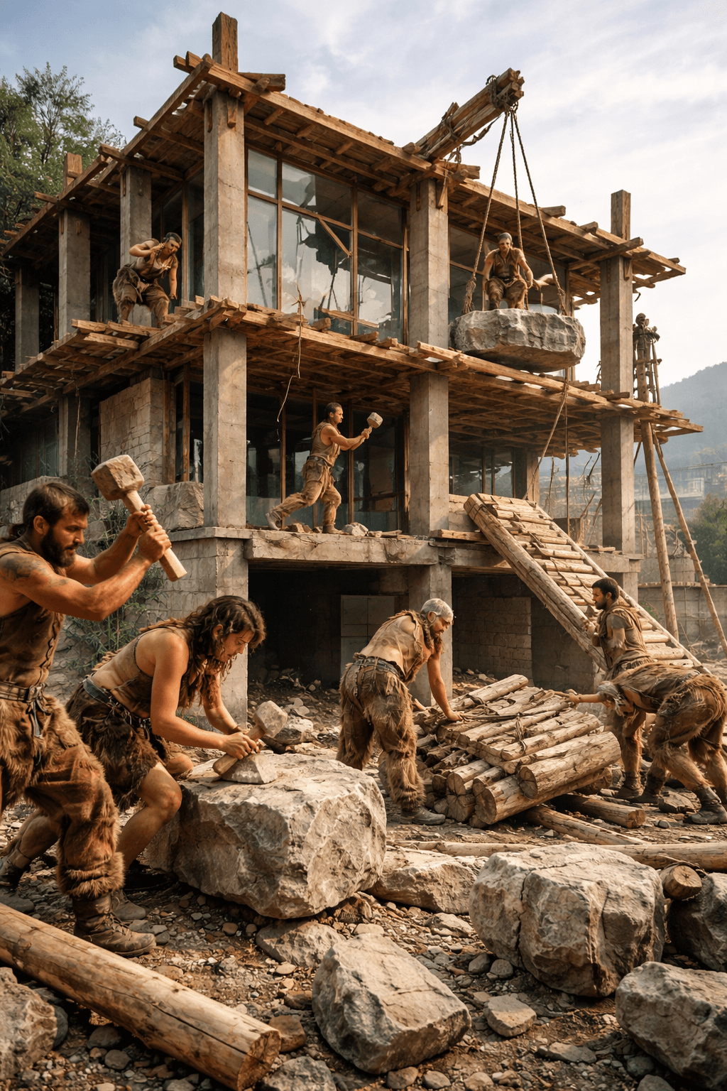 Stone Age builders at work